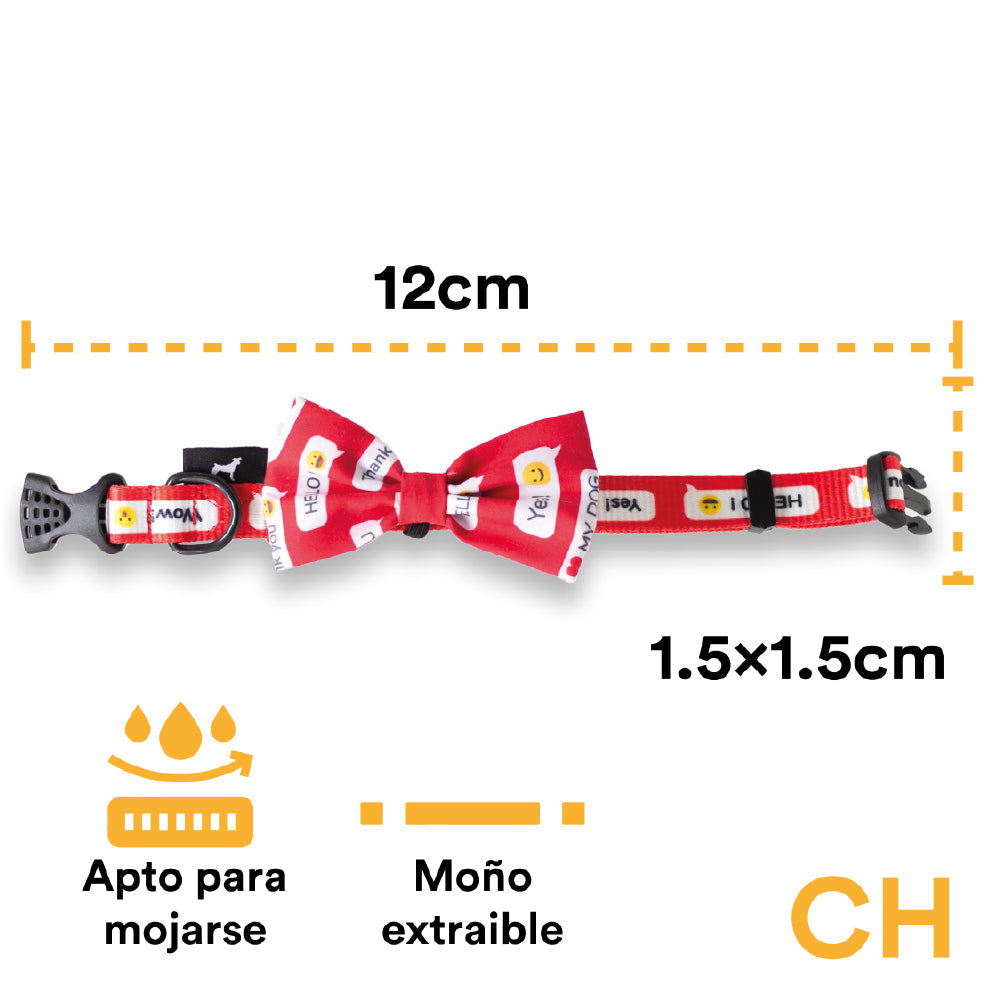 Collar Con Moño Para Perro Jack Pet Style Con Cintilla Reforzada, Costuras De Refuerzo En Forma De Zigzag Y Herraje De Acero Reforzado Con Punto De Soldadura. Color Rojo. - Chico
