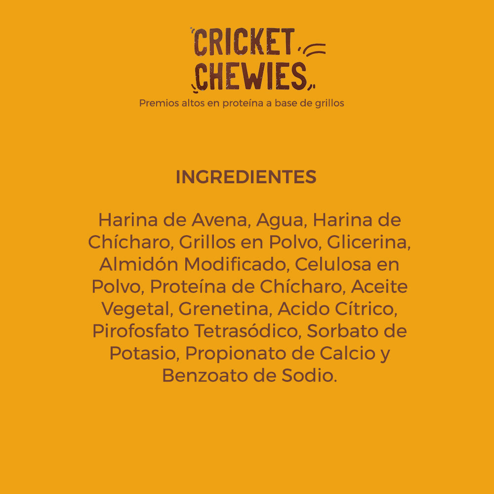 Premios para Perros Cricket Chewies, Altos en Proteínas a base de Grillos, 85 g.