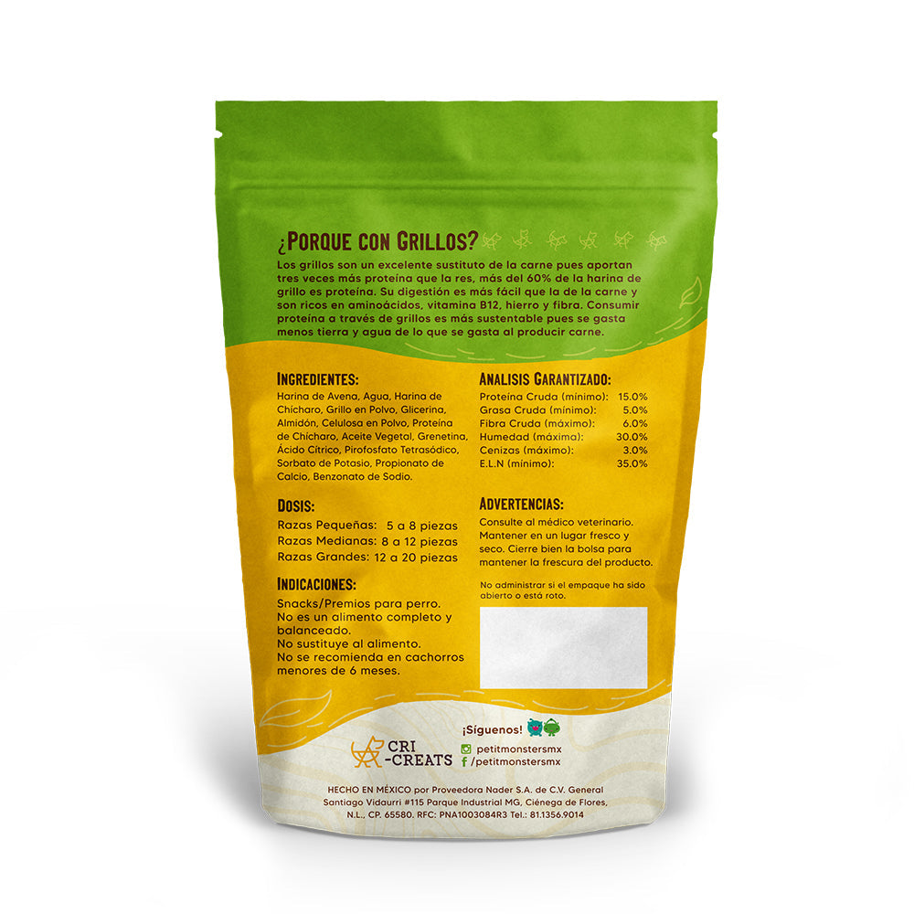 Premios para Perros Cricket Chewies, Altos en Proteínas a base de Grillos, 85 g.