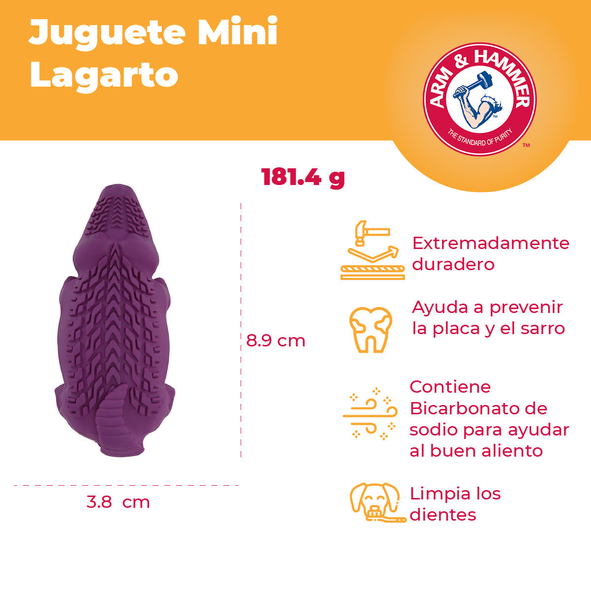 Juguete para Perro Arm & Hammer, Limpia Dientes y Reduce Sarro, Ultra resistente - Mini Cocodrilo - tienddy.com