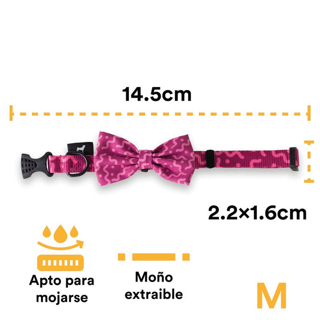 Collar Con Moño Para Perro Jack Pet Style Con Cintilla Reforzada, Costuras De Refuerzo En Forma De Zigzag Y Herraje De Acero Reforzado Con Punto De Soldadura. Color Fucsia. - Mediano - tienddy.com