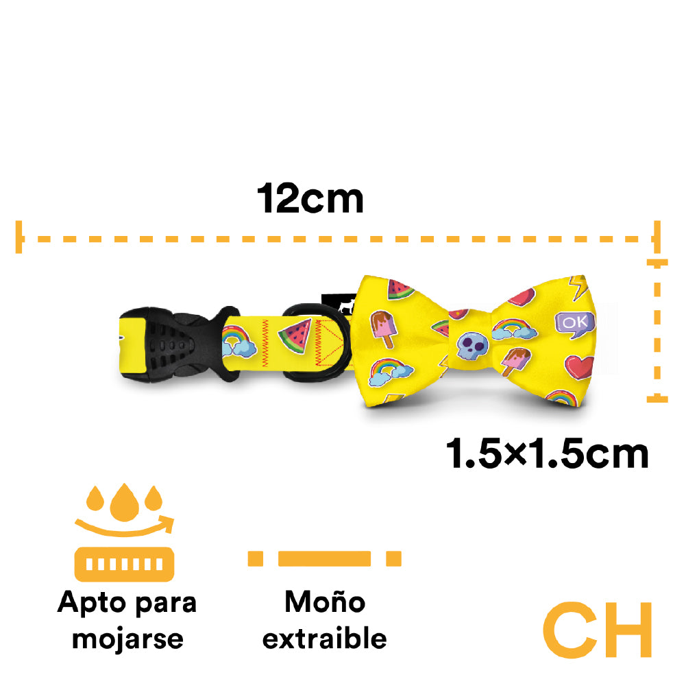 Collar Con Moño Para Perro Jack Pet Style Con Cintilla Reforzada, Costuras De Refuerzo  En Forma De Zigzag Y Herraje De Acero Reforzado Con Punto De Soldadura. Color Amarillo. - Chico