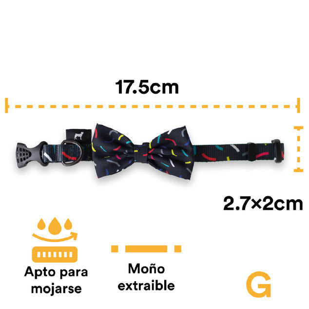 Collar Con Moño Para Perro Jack Pet Style Con Cintilla Reforzada, Costuras De Refuerzo  En Forma De Zigzag Y Herraje De Acero Reforzado Con Punto De Soldadura. Color Negro. - Grande