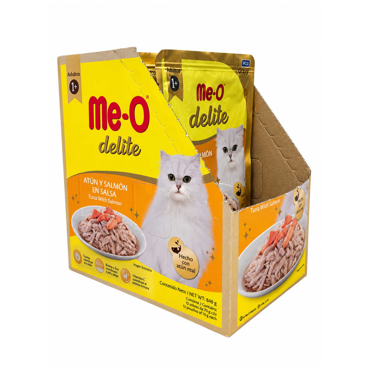 Alimento Húmedo para Gatos Me-O Delite Atún y Salmón en Salsa