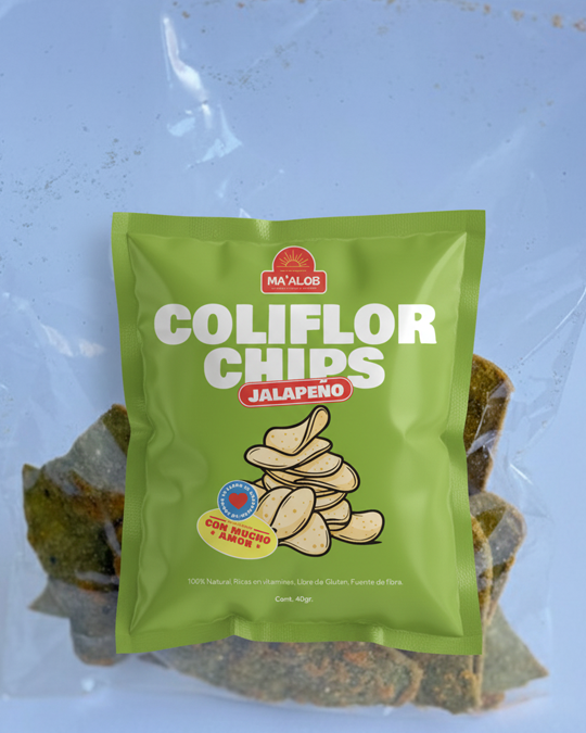 Chips de Coliflor Jalapeño Ma’alob | Snack Vegano 800 g. - Caja 20 Piezas