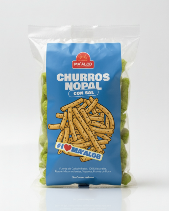 Churros de Nopal Sal Ma'alob | Snack Vegano | 1 Kg. - Caja de 20 Piezas