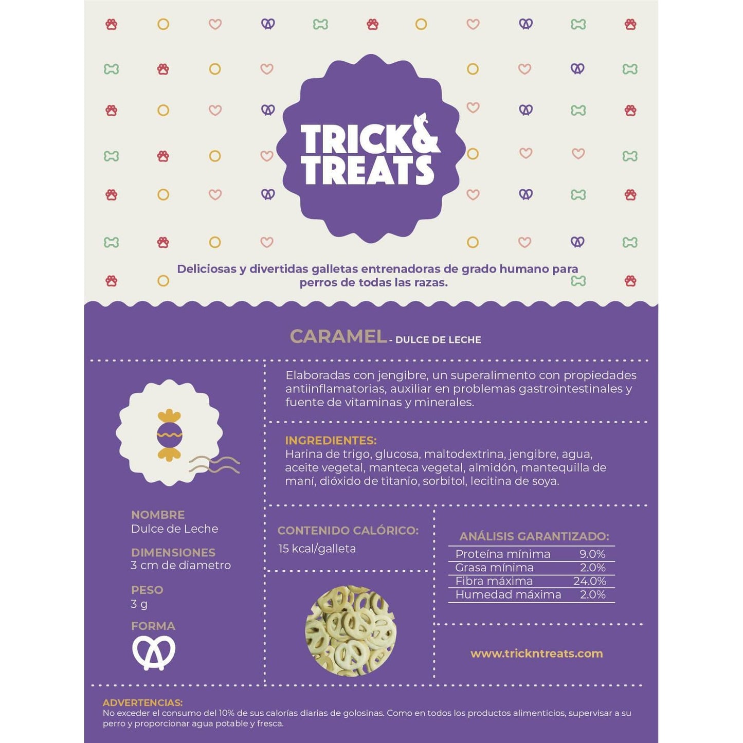 Galleta Gourmet para Perros Trick & Treats, 1 Kg. - Dulce de Leche