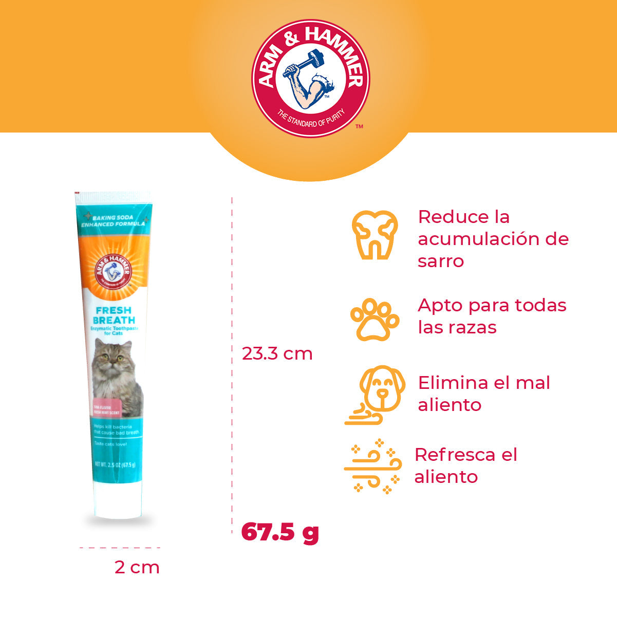 Arm & Hammer Kit Pasta Dental con Cepillo para Gato, Elimina Sarro y Mal Aliento, Sabor Atún, 3pzas