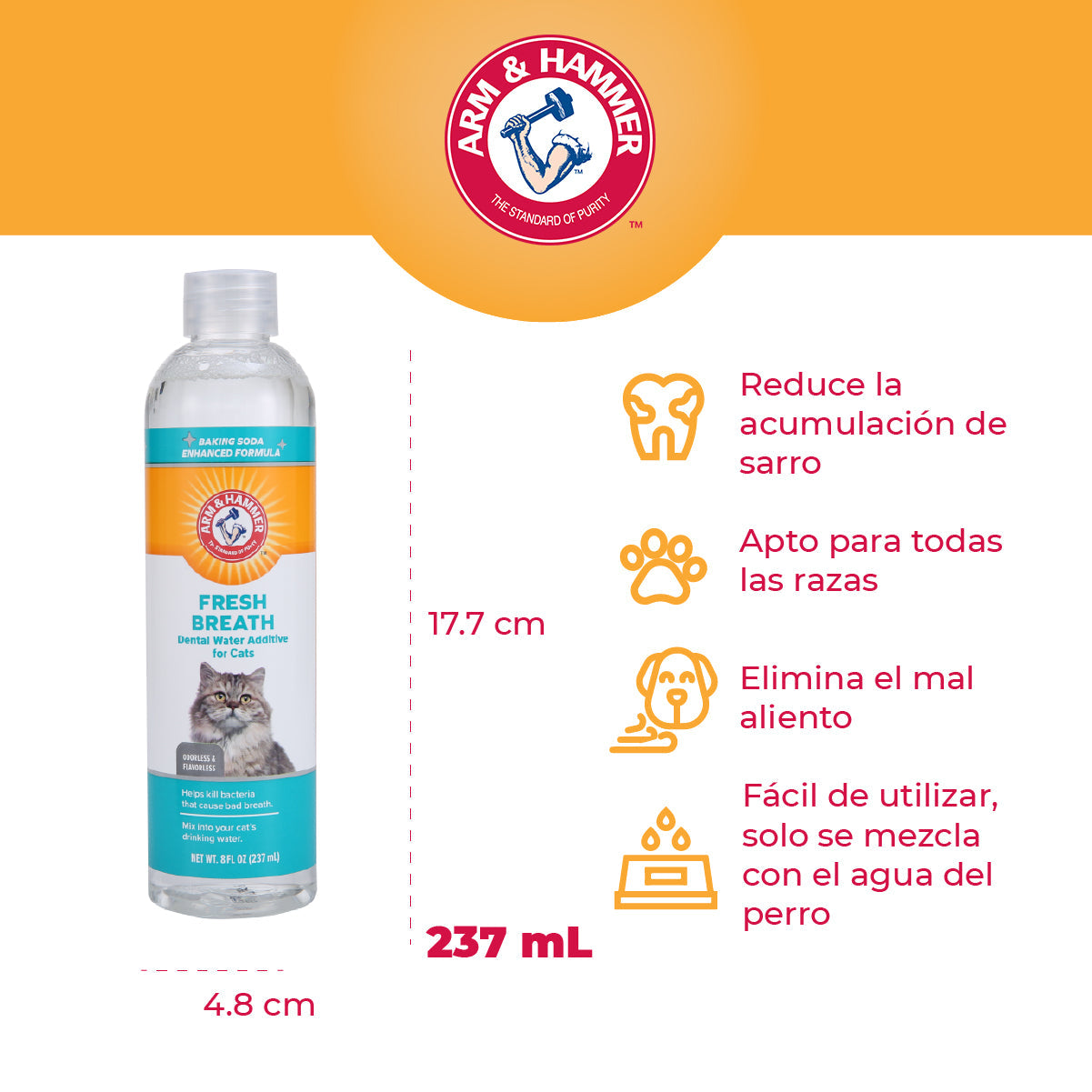 Enjuague Dental para Gato Arm & Hammer, Elimina Sarro y Mal Aliento, 237 ml. - tienddy.com