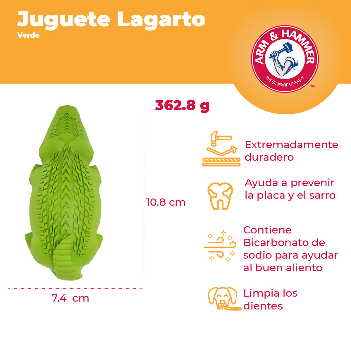 Juguete para Perro Arm & Hammer, Limpia Dientes y Reduce Sarro, Ultra resistente - Large Cocodrilo - tienddy.com