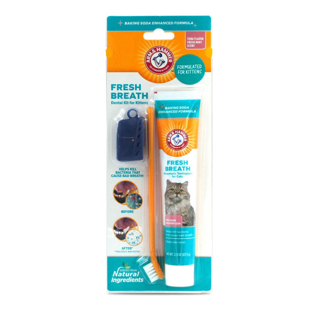 Kit Pasta Dental con Cepillo para Gato Arm & Hammer, Elimina Sarro y Mal Aliento, Sabor Atún, 3 pzas. - tienddy.com