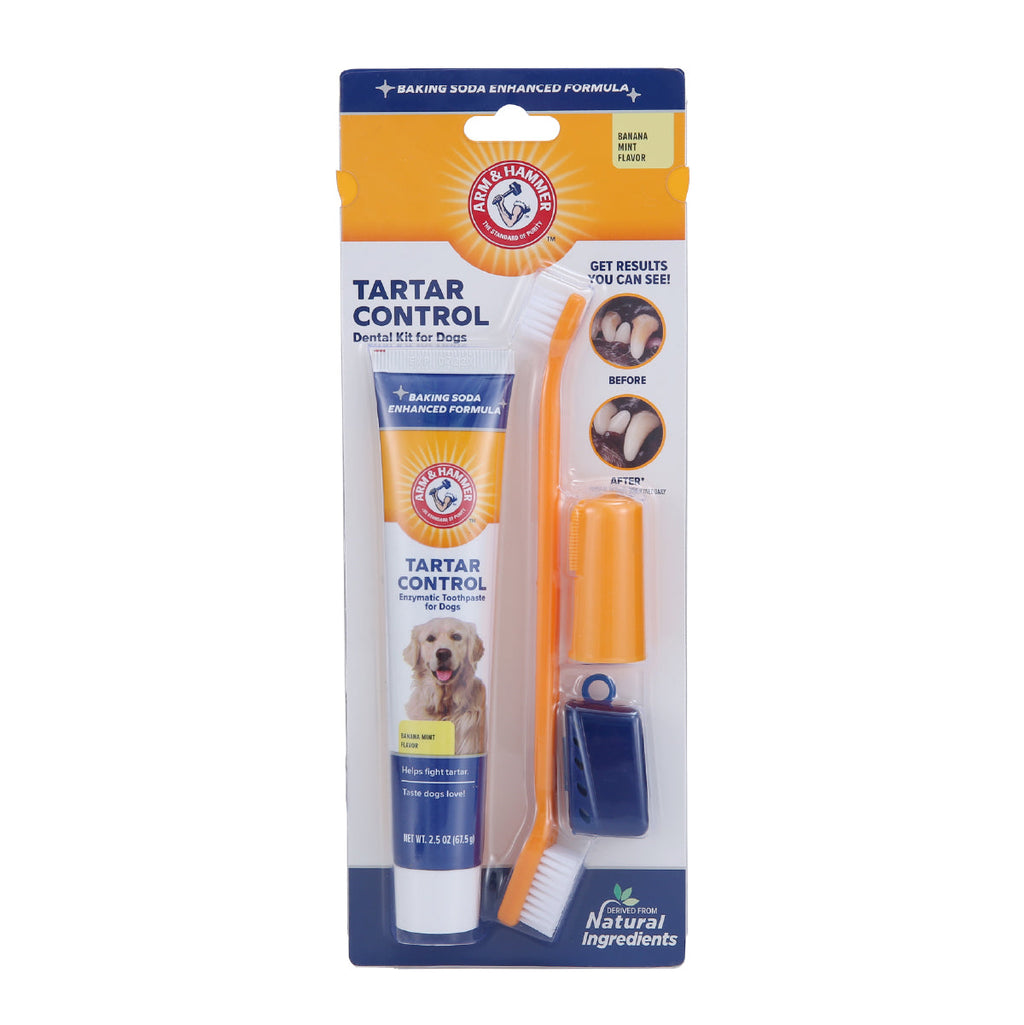 Kit Pasta Dental para Perro Arm & Hammer, Elimina Sarro y Mal Aliento, Sabor Plátano con Menta 3 pzas. - tienddy.com