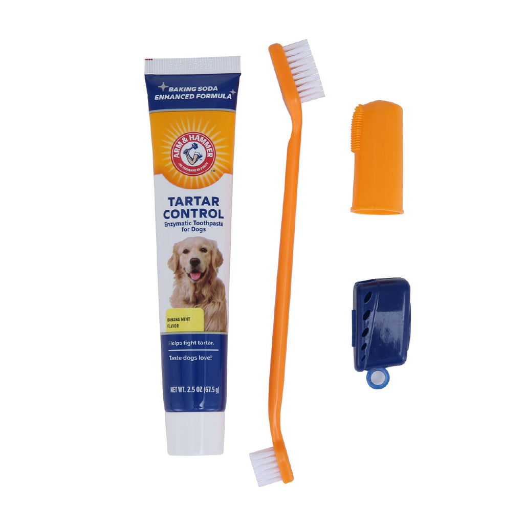 Kit Pasta Dental para Perro Arm & Hammer, Elimina Sarro y Mal Aliento, Sabor Plátano con Menta 3 pzas. - tienddy.com