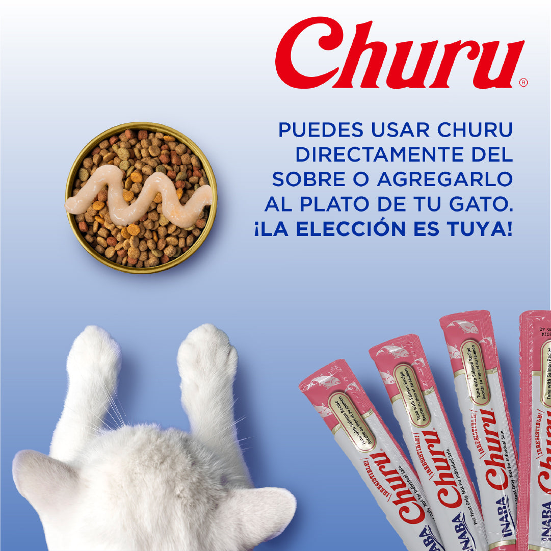 Snack Premio Cremoso para Gatos, Inaba Churu, 4 tubos de 14 g. - Atún y Callo de Hacha - tienddy.com
