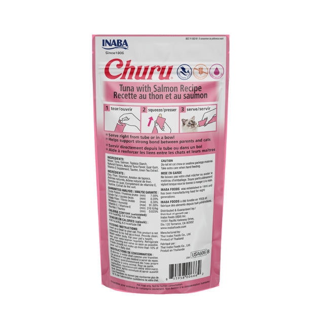Snack Premio Cremoso para Gatos, Inaba Churu, 4 tubos de 14 g. - Atún y Salmón - tienddy.com