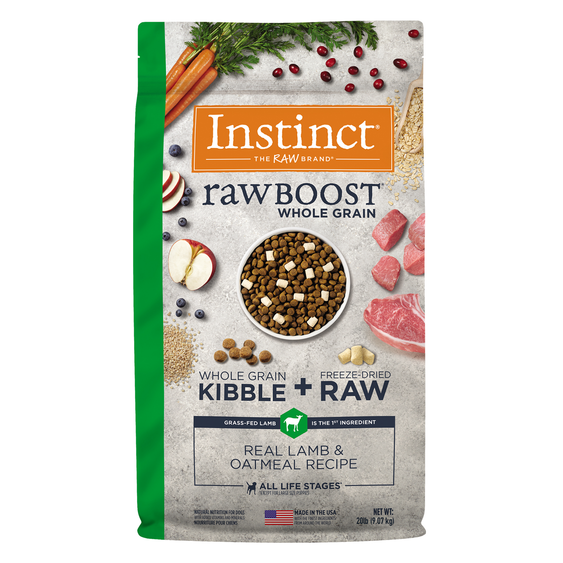 Instinct Raw Boost para Perros de Cordero con Granos y Avena - 9.07 Kg. - tienddy.com