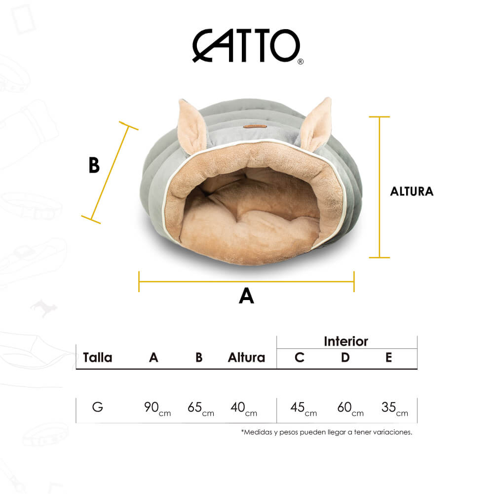Cama para Gato estilo Cueva, Relleno 100% P.E.T. Reciclado. Color Arena - Grande - tienddy.com