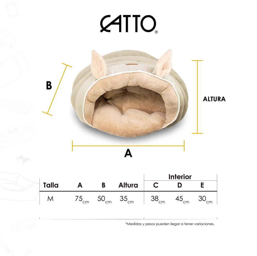 Cama para Gato estilo Cueva, Relleno 100% P.E.T. Reciclado. Color Arena - Mediano - tienddy.com