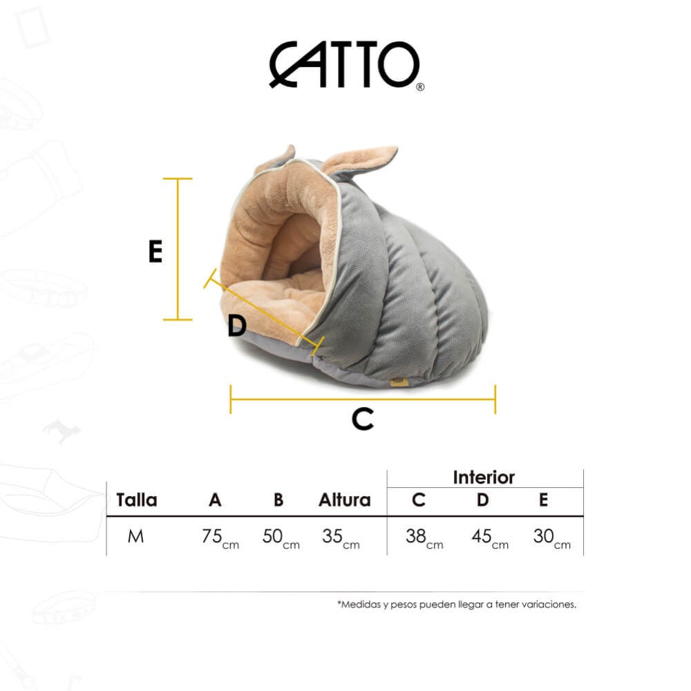 Cama para Gato estilo Cueva, Relleno 100% P.E.T. Reciclado. Color Gris - Mediano - tienddy.com