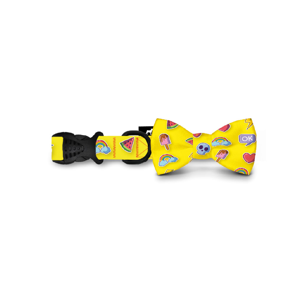 Collar Con Moño Para Perro Jack Pet Style Con Cintilla Reforzada, Costuras De Refuerzo  En Forma De Zigzag Y Herraje De Acero Reforzado Con Punto De Soldadura. Color Amarillo. - Chico - tienddy.com