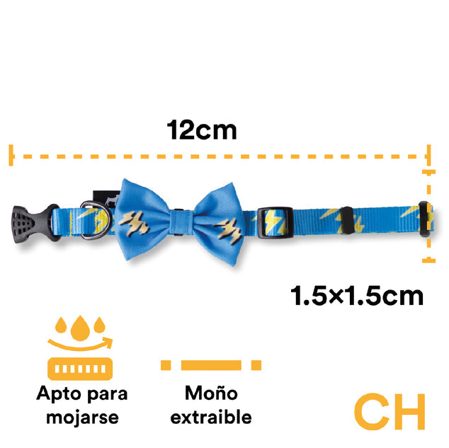 Collar Con Moño Para Perro Jack Pet Style Con Cintilla Reforzada, Costuras De Refuerzo  En Forma De Zigzag Y Herraje De Acero Reforzado Con Punto De Soldadura. Color Celeste. - Chico - tienddy.com