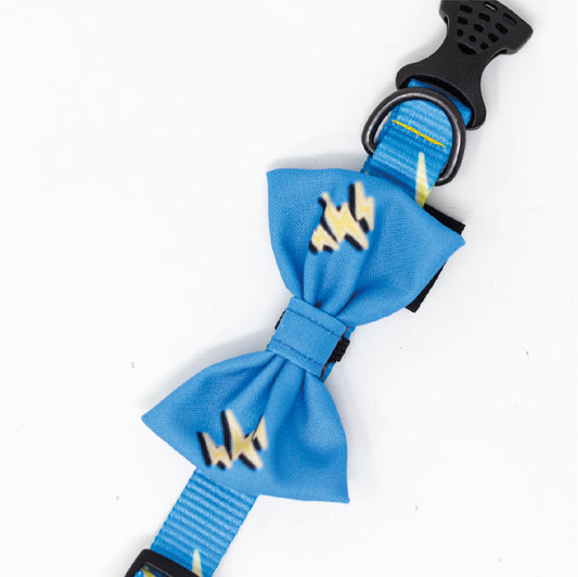 Collar Con Moño Para Perro Jack Pet Style Con Cintilla Reforzada, Costuras De Refuerzo  En Forma De Zigzag Y Herraje De Acero Reforzado Con Punto De Soldadura. Color Celeste. - Grande - tienddy.com