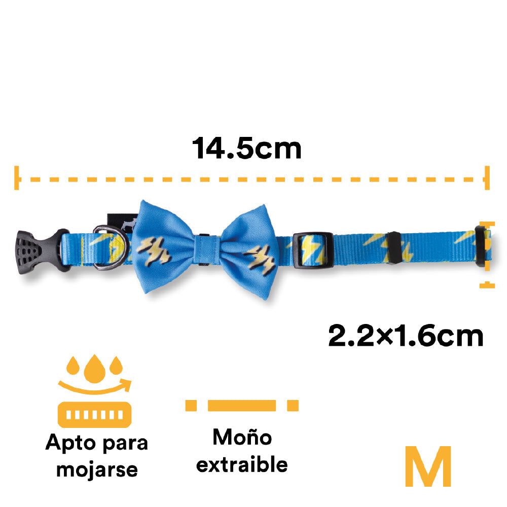 Collar Con Moño Para Perro Jack Pet Style Con Cintilla Reforzada, Costuras De Refuerzo  En Forma De Zigzag Y Herraje De Acero Reforzado Con Punto De Soldadura. Color Celeste. - Mediano - tienddy.com
