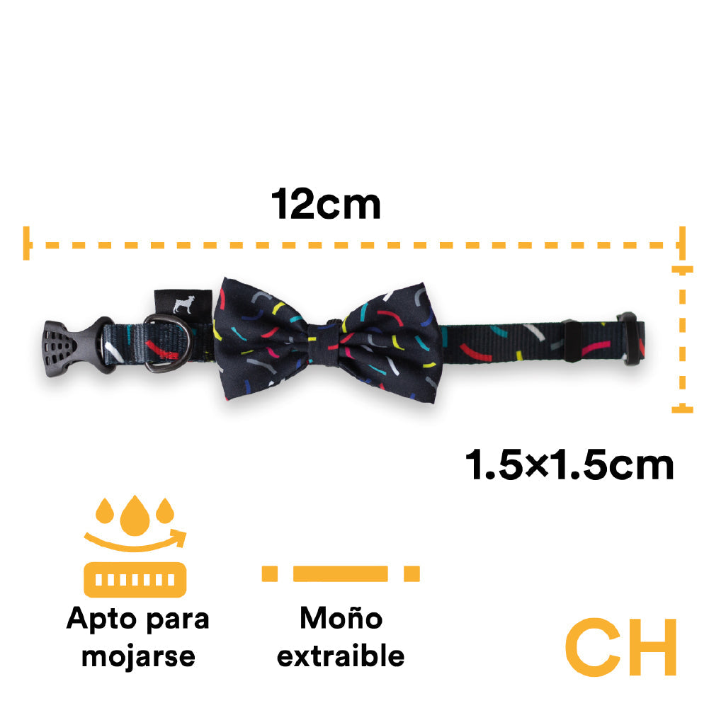 Collar Con Moño Para Perro Jack Pet Style Con Cintilla Reforzada, Costuras De Refuerzo  En Forma De Zigzag Y Herraje De Acero Reforzado Con Punto De Soldadura. Color Negro. - Chico - tienddy.com
