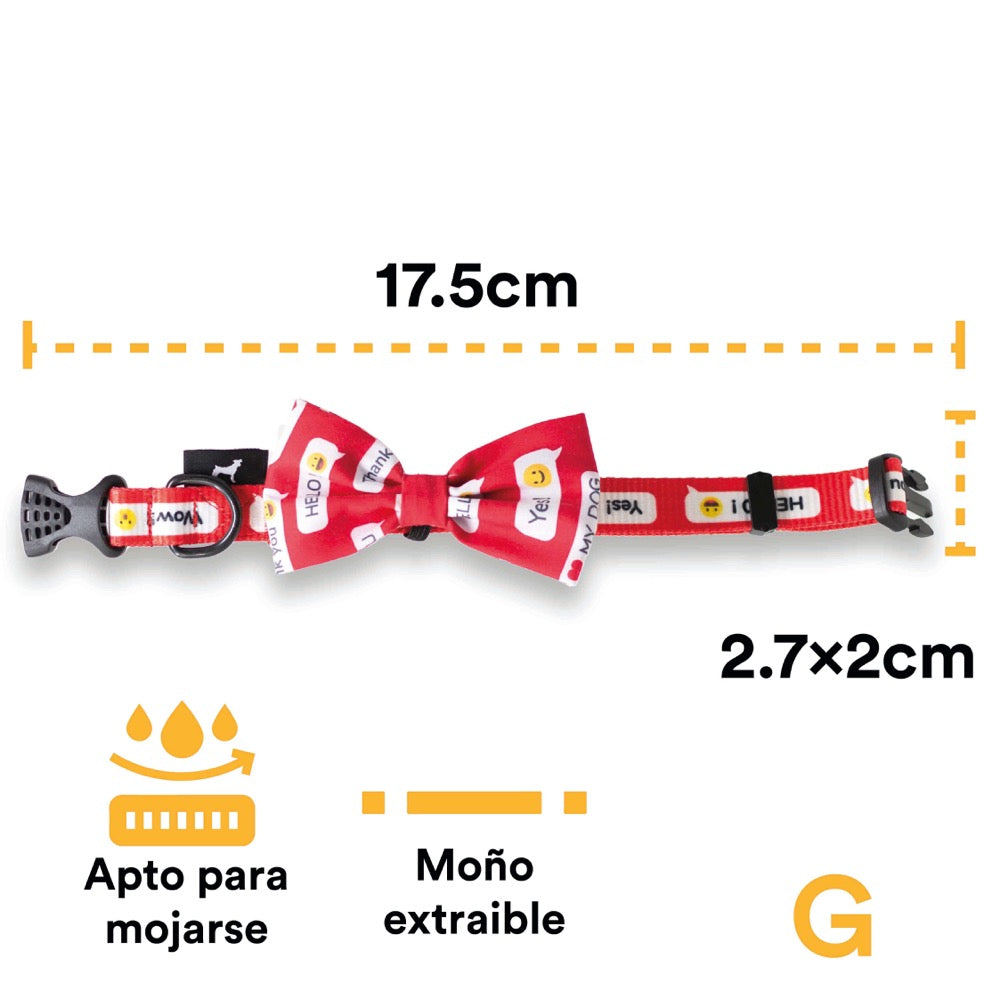 Collar Con Moño Para Perro Jack Pet Style Con Cintilla Reforzada, Costuras De Refuerzo  En Forma De Zigzag Y Herraje De Acero Reforzado Con Punto De Soldadura. Color Rojo. - Grande - tienddy.com
