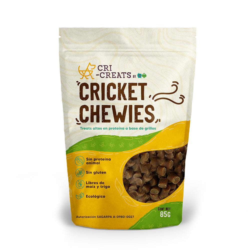 Premios para Perros Cricket Chewies, Altos en Proteínas a base de Grillos, 85 g. - tienddy.com