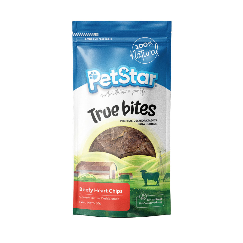 Premios para Perro True Bites, 80 g. - Beefy Heart Chips - tienddy.com
