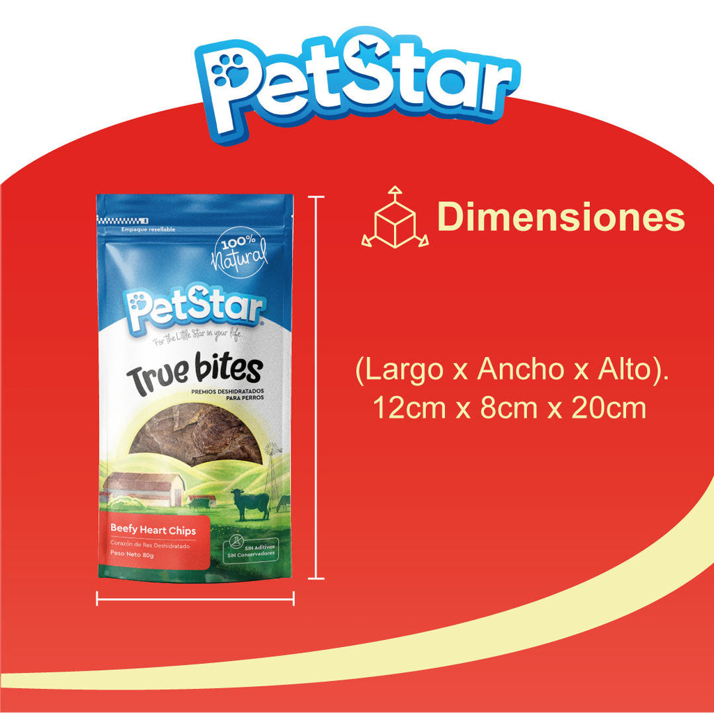 Premios para Perro True Bites, 80 g. - Beefy Heart Chips - tienddy.com