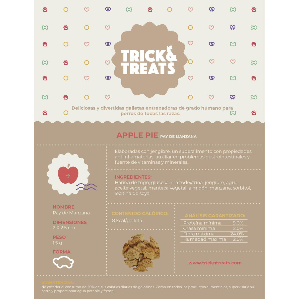Galleta Gourmet Para Perros Trick & Treats, 1 Kg. - Pay de Manzana - tienddy.com