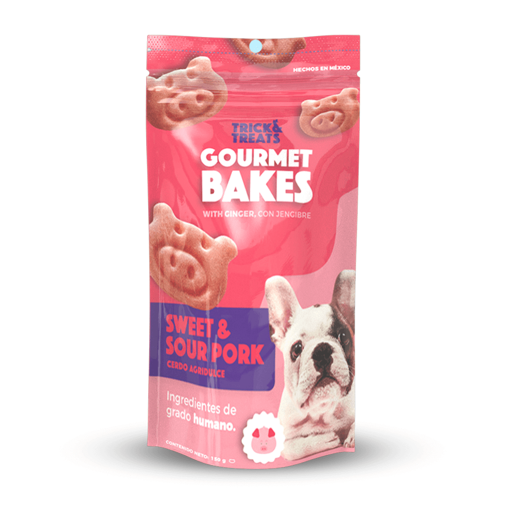 Gourmet Bakes para Perro de Trick & Treats, 150 g. - Cerdo Agridulce - tienddy.com